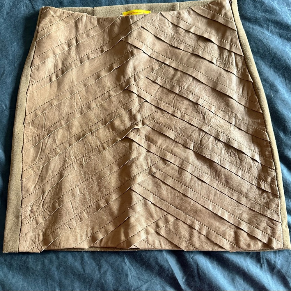Elegant Tan Leather Mini Skirt